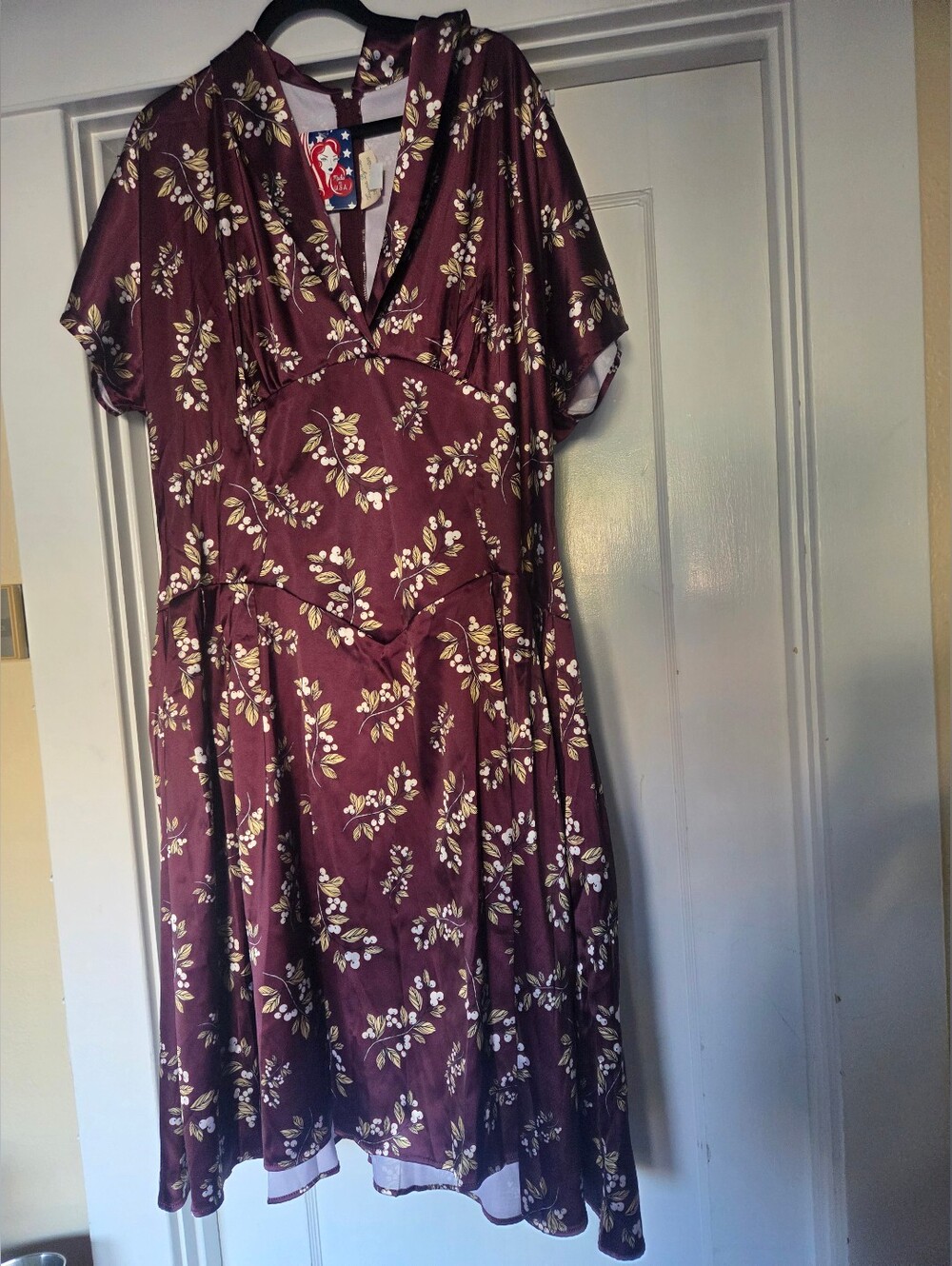 Pinup Girl Clothing Nadia Swing Dress in Burgundy Juniper Berries